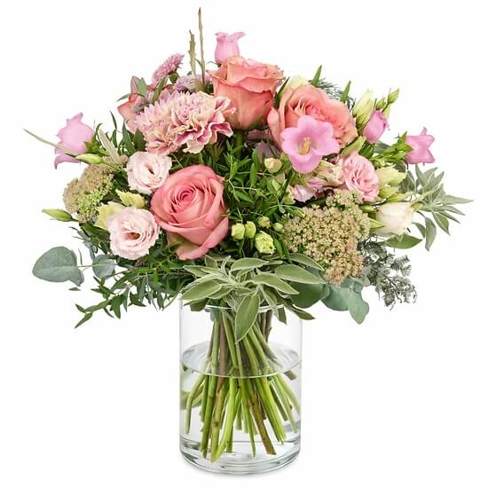 Affinité – bouquet pastel rose pêche, livraison fleurs Fribourg